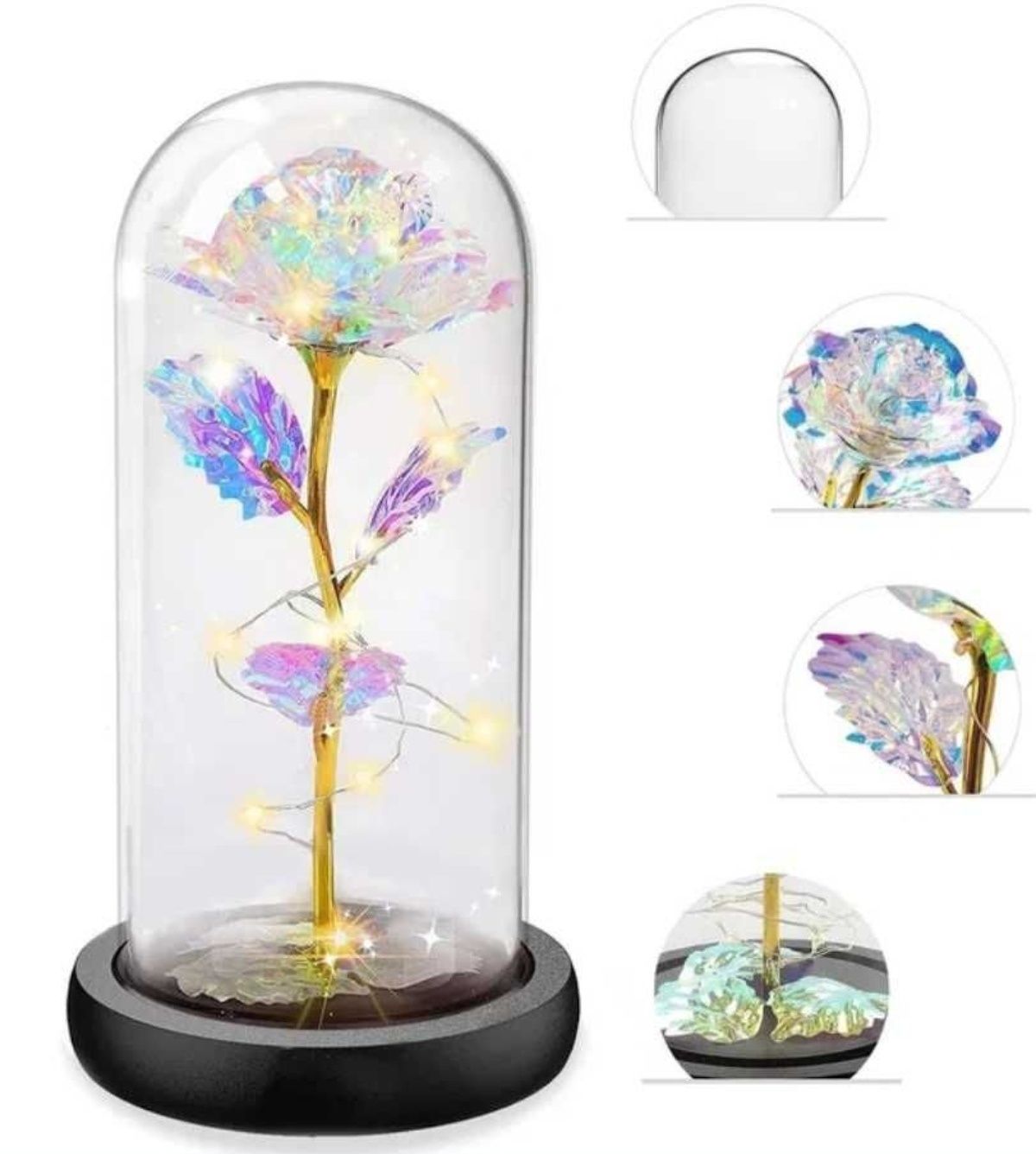 Wieczna róża w szkle, podświetlenie LED, 21cm, idealny prezent na