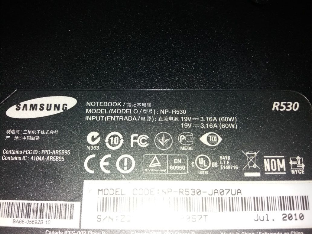Ноутбук Samsung R530 R728 на запчасти нерабочий