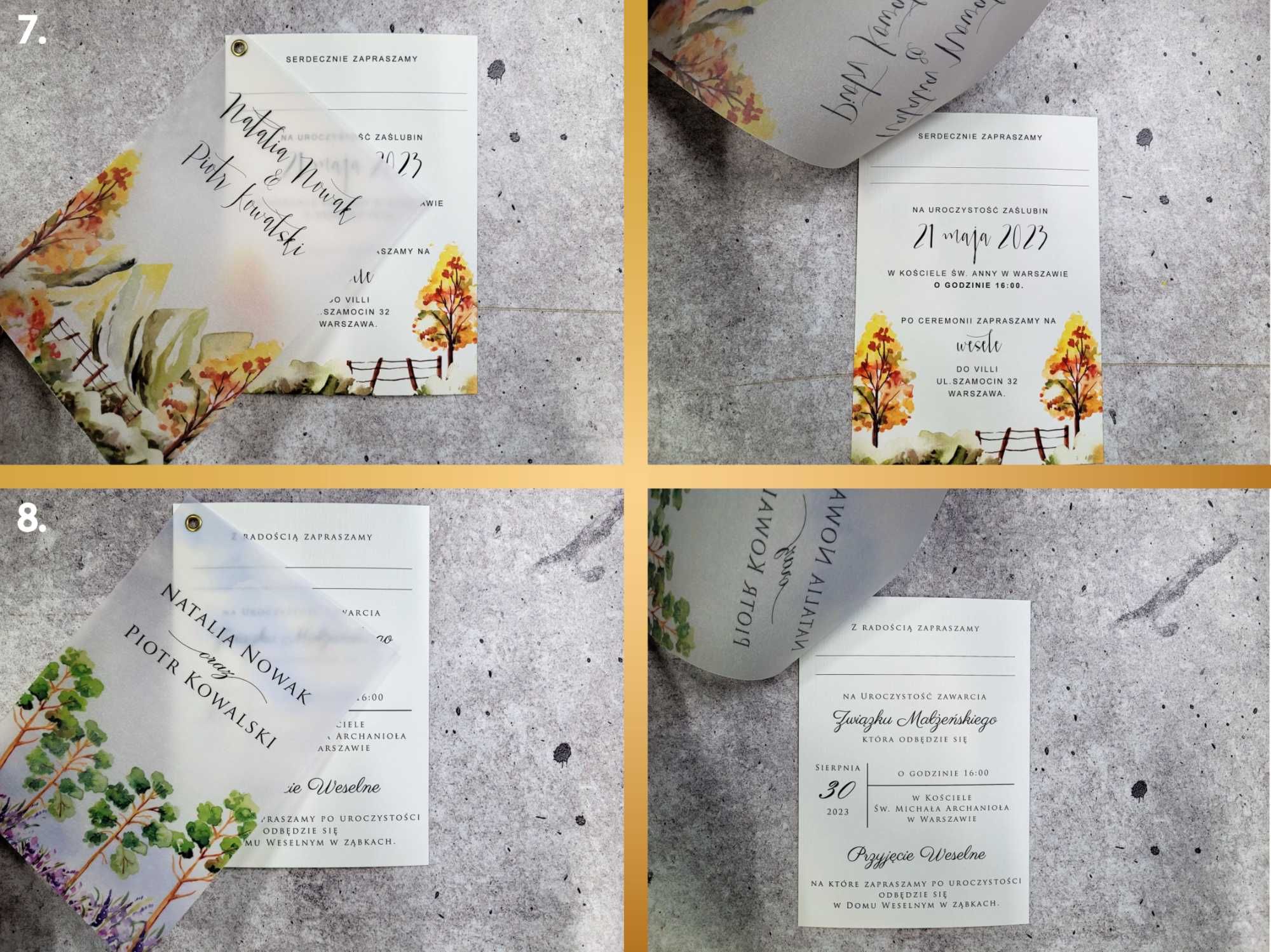 Zaproszenia ślubne z kalką krajobrazy–góry, lasy–papier len