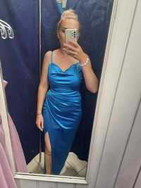 Sukienka niebieska satynowa długa M/L