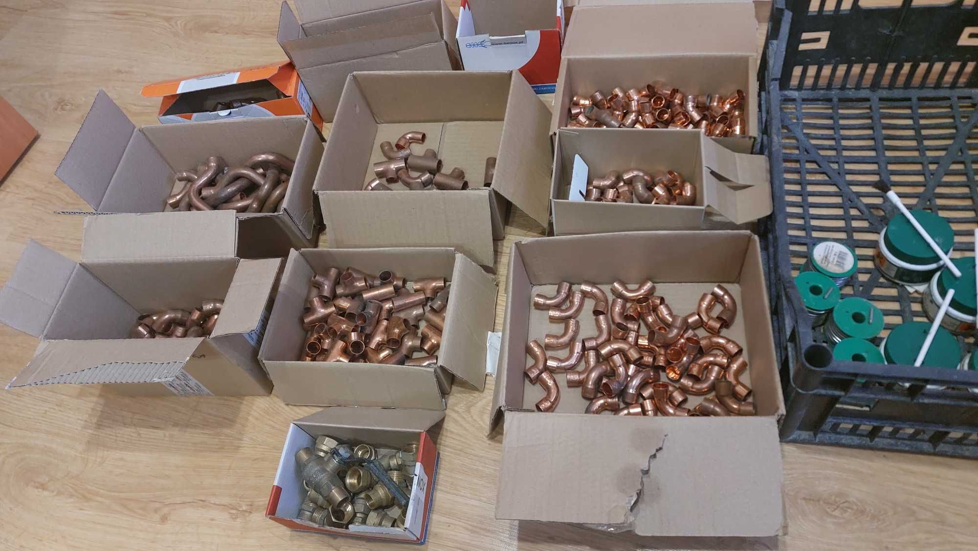 Zestaw Miedz 15 kolana łuki trójnik nypel mufa redukcja spoiwo pasta