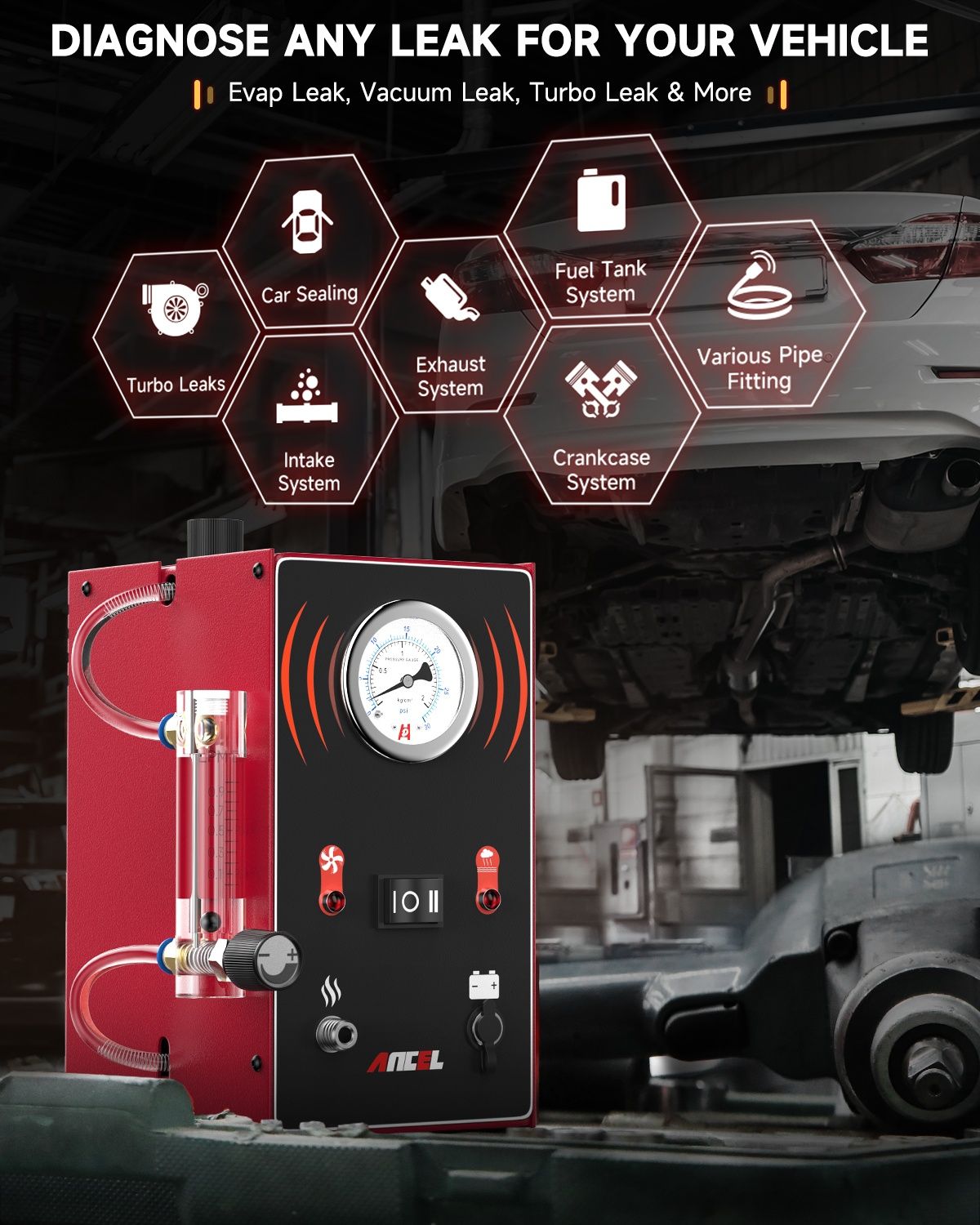 Detetor de Fugas por Fumo com medidor de pressão/fluxo Ancel S300 NOVO