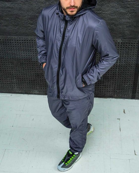 Спортивний костюм чоловічий плащівка весна осінь з капюшоном графіт