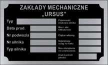 URSUS Tabliczka znamionowa - aluminium