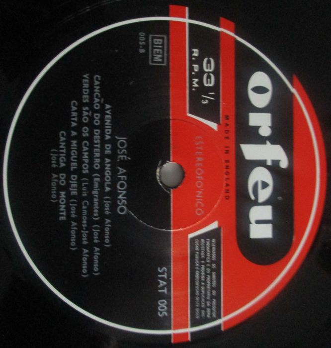 José Afonso	- - - - -		Traz Outro Amigo Também	- - - - -	LP