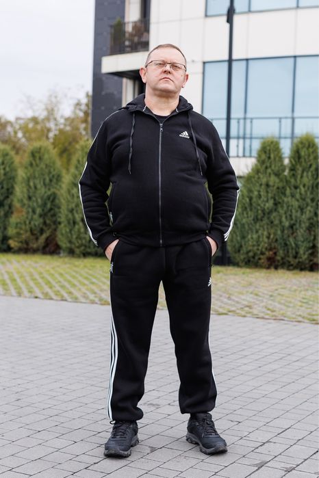Adidas зимовий чоловічий костюм на флісі (до 170 кг, з/без капюшона)
