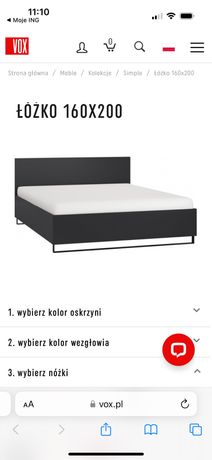 Łóżko Vox Simple czarne 160x200 + 2 szafki nocne