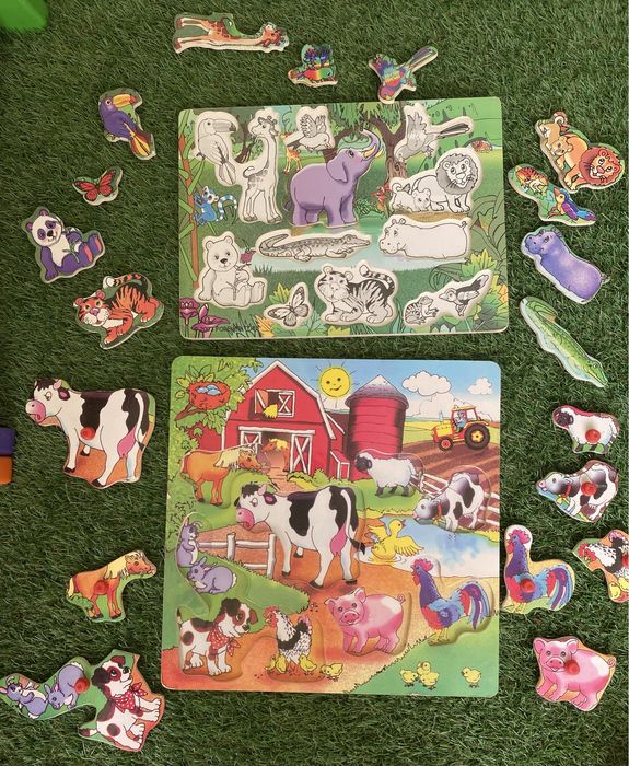 Puzzle de madeira quinta, selva, transportes