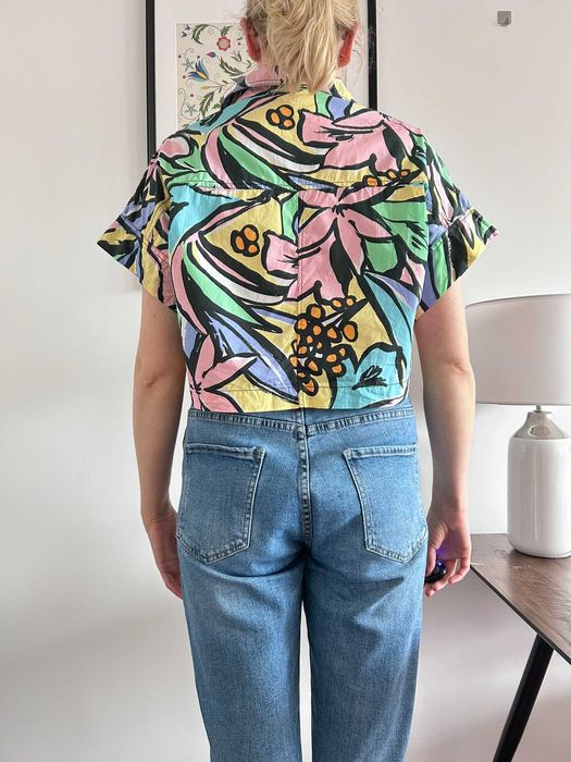 Bluzka koszula damska krótka kolorowa modna w kwiaty bawełniana L