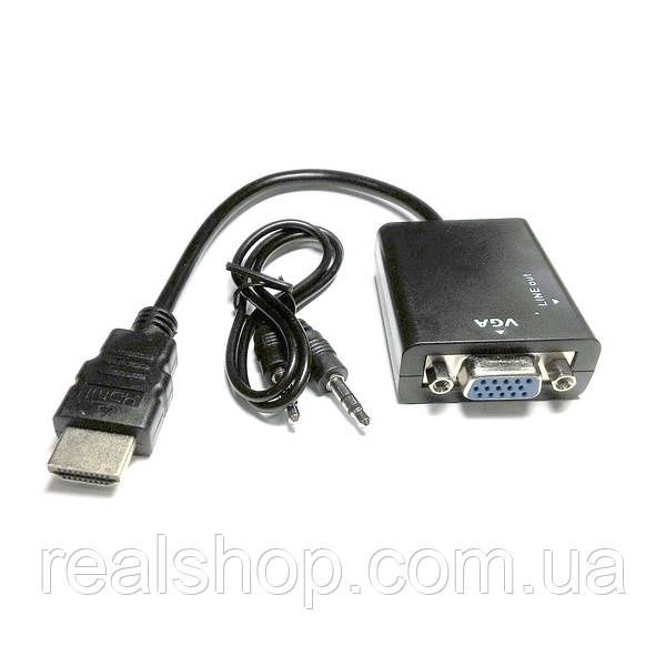 Перехідник адаптер HDMI — VGA +3.5 мм аудіо шнур, емулятор монітора, b