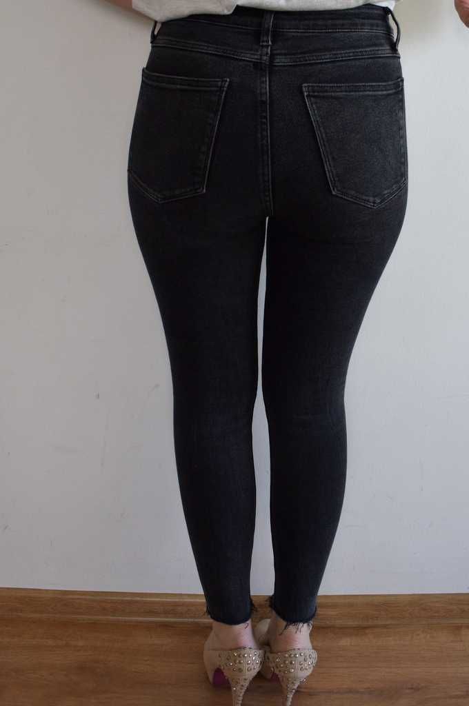Zara grubsze sponie rurki high waist czarne 36 s modelujące