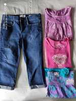 Spodnie capri jeansowe Jessica Simpson+ 3 bluzeczki roz 116-122