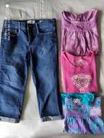 Spodnie capri jeansowe Jessica Simpson+ 3 bluzeczki roz 116-122