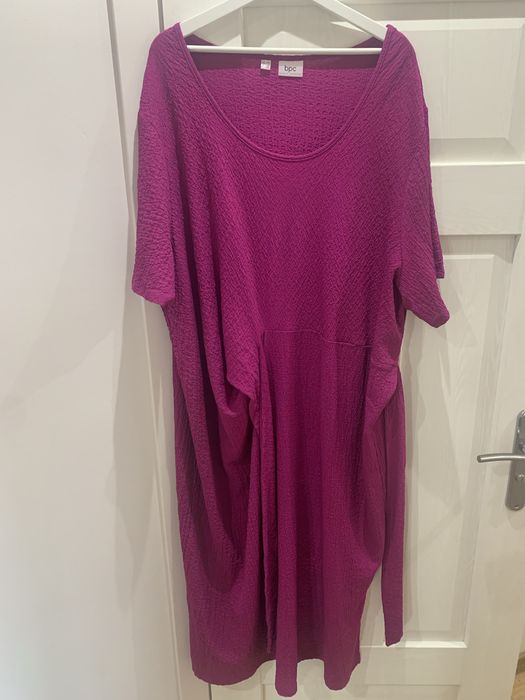 Sukienka midi z wiązaniem Bonprix piękny kolor róż fuksja 52 54