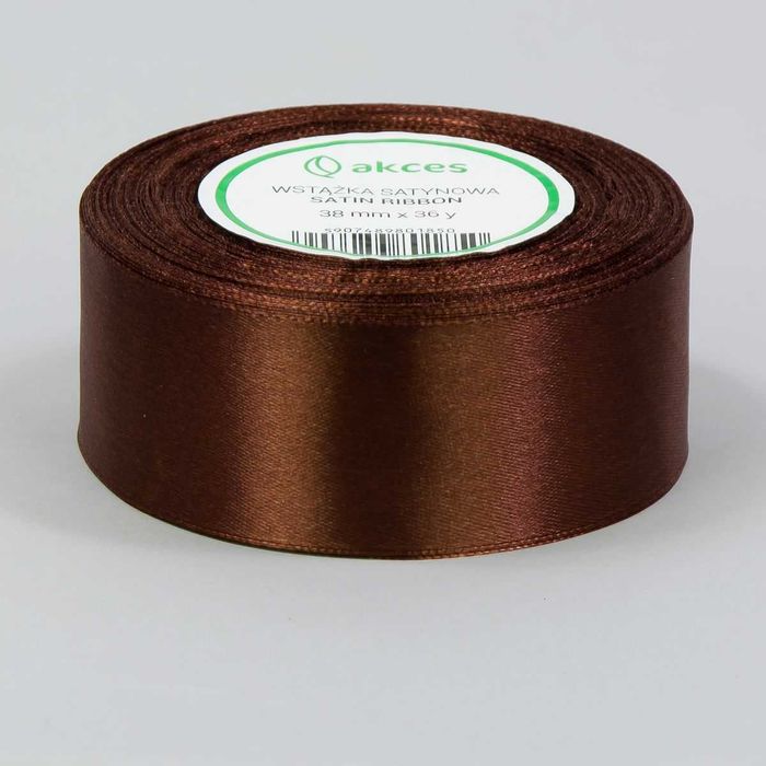 Tasiemka satynowa wstążka 38mm 32m brązowa brąz