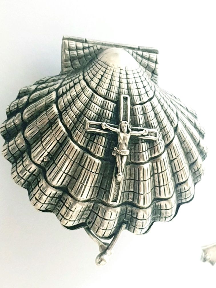 Lindo Rosário com caixa "concha" vintage em prata portuguesa