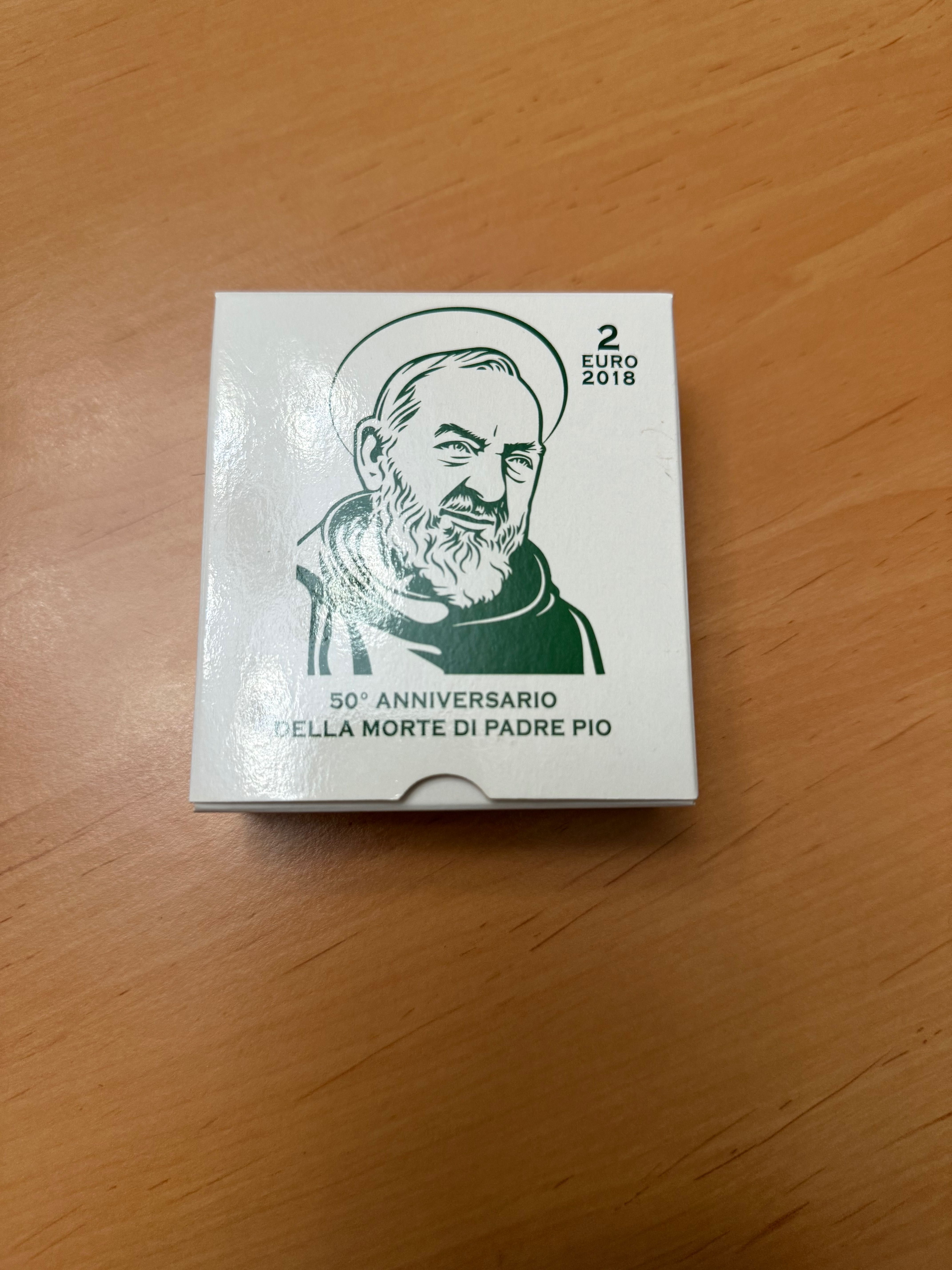 Moeda 2€ Vaticano Padre Pio proof 2018