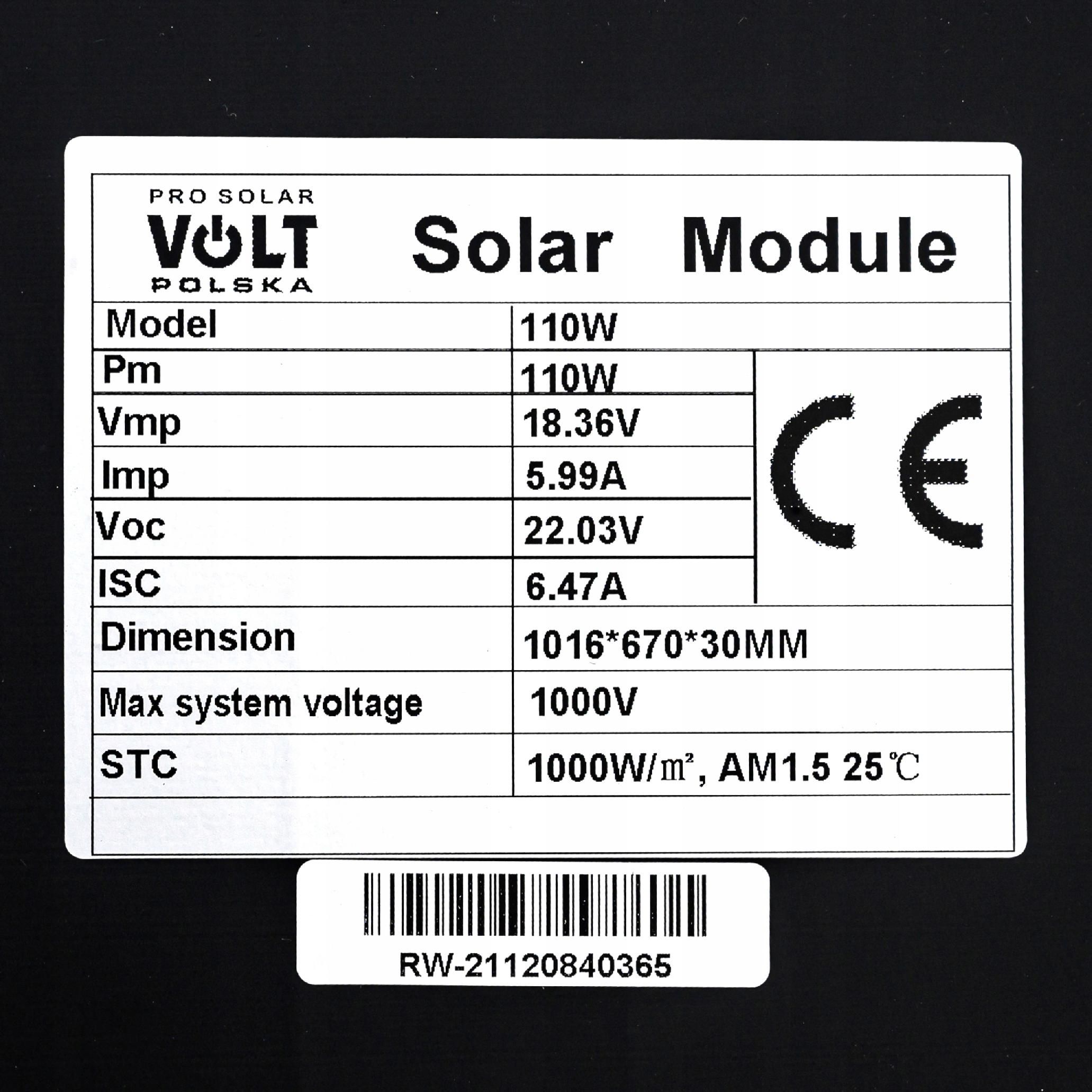 Panel solarny fotowoltaiczny bateria 12v 110w [SOL100]