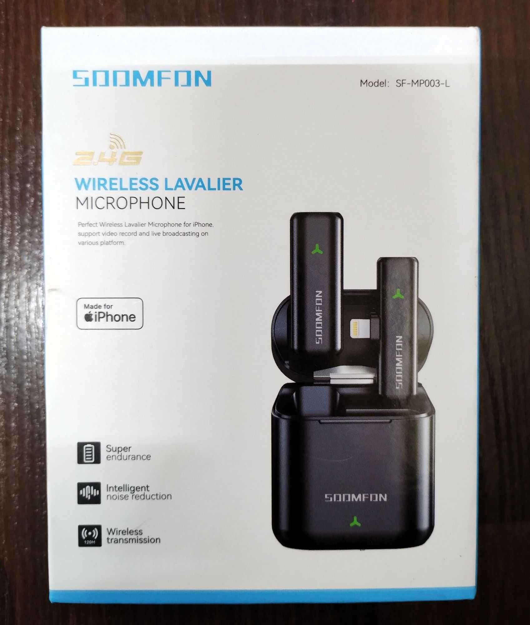 SOOMFON Bezprzewodowy mikrofon krawatowy do iPhone'a, iPada 2,4 GHz,