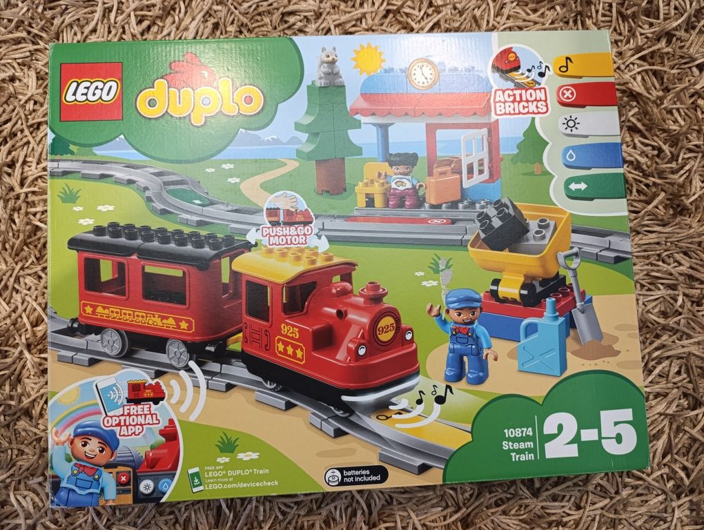 Klocki LEGO Duplo Pociąg parowy 10874, karton, instrukcja