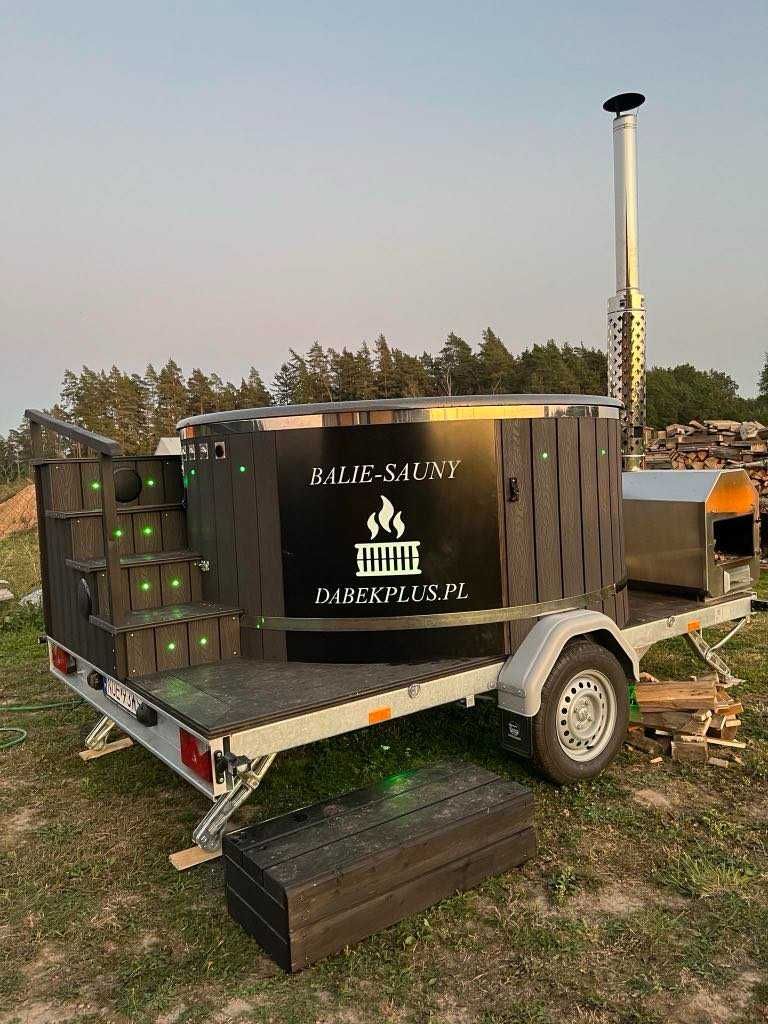 Sauna  ruska balia mobilna bania wynajem na przyczepie jacuzzi