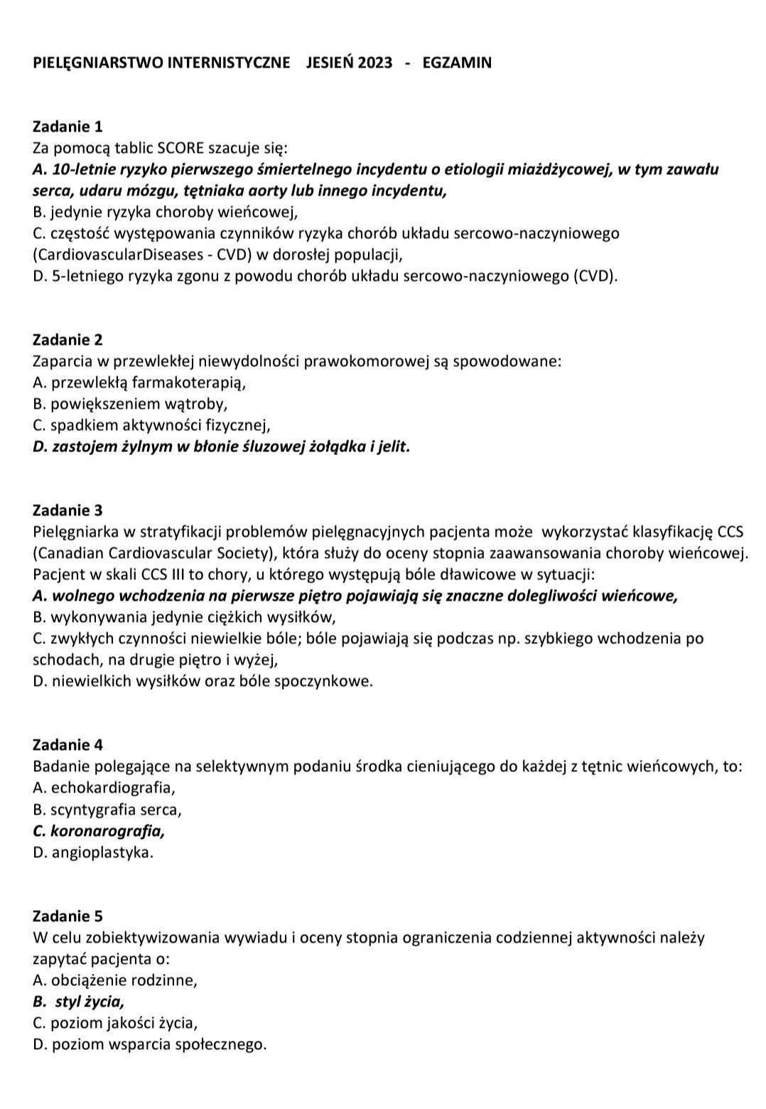 Materiały do egzaminu ze specjalizacji - pielęgniarstwo internistyczne