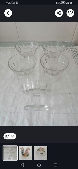 Taças p/sobremesa +fruteira criatal+Biberão prénal+chávenas+grade