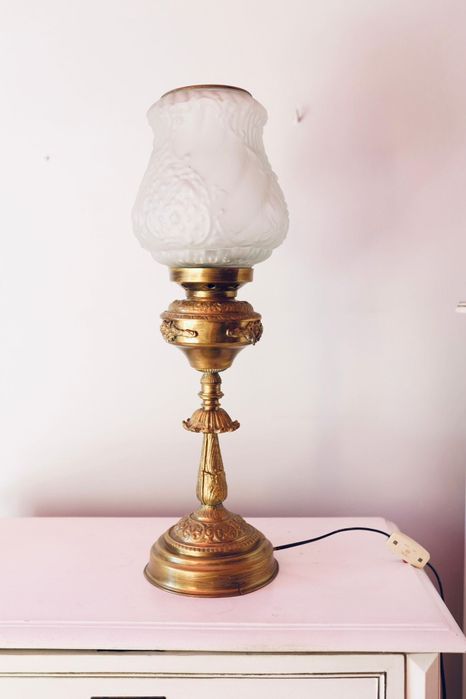 Komplet mosiężny żyrandol i lampa stojąca