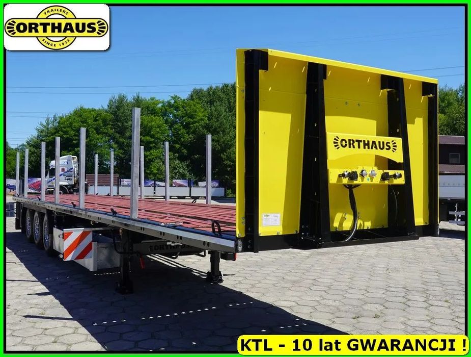 Orthaus Budowlanka 45 T. ład., zamki kontenerowe, MOCNA!!!  NACZEPA 13.600 mm - z placu! Drewno twarde, kłonice, uchwyty HEAVY !!!