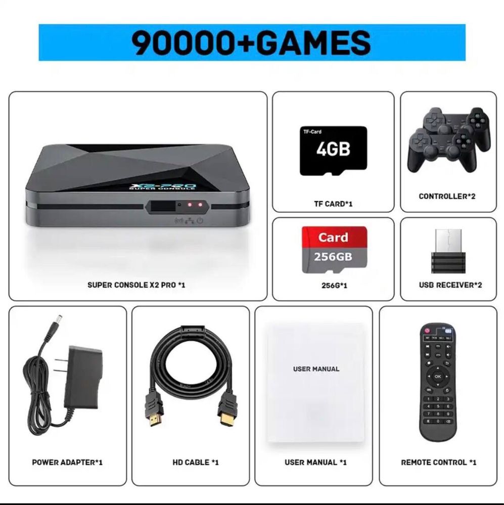 Игровая приставка Console X2 Pro 256 Gb с 90000 видеоиграми и с tv box