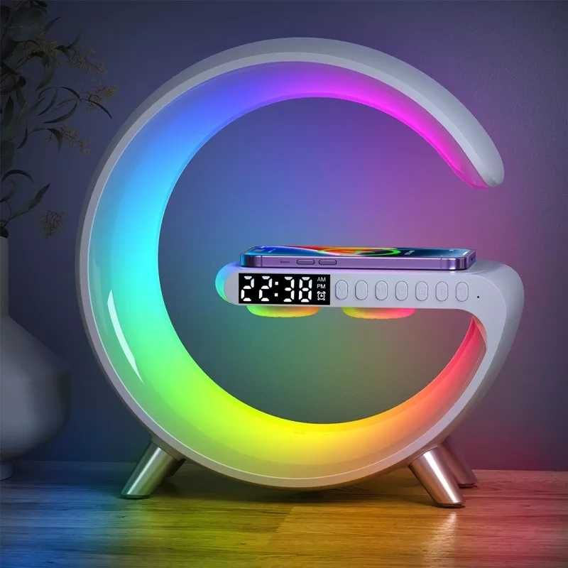 Смарт Годиник з Бездротовою зарядкою Лампа Нічник RGB