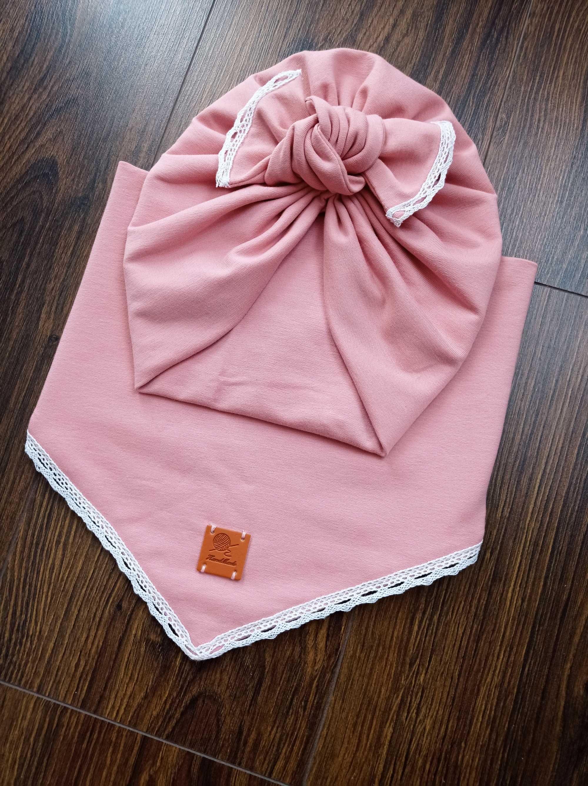 komplet turban i chusta z koronką, Handmade