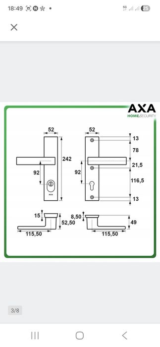 Klamka AXA Royal Flex ++ F8 czarna rozstaw 92 mm Fabrycznie Nowa!