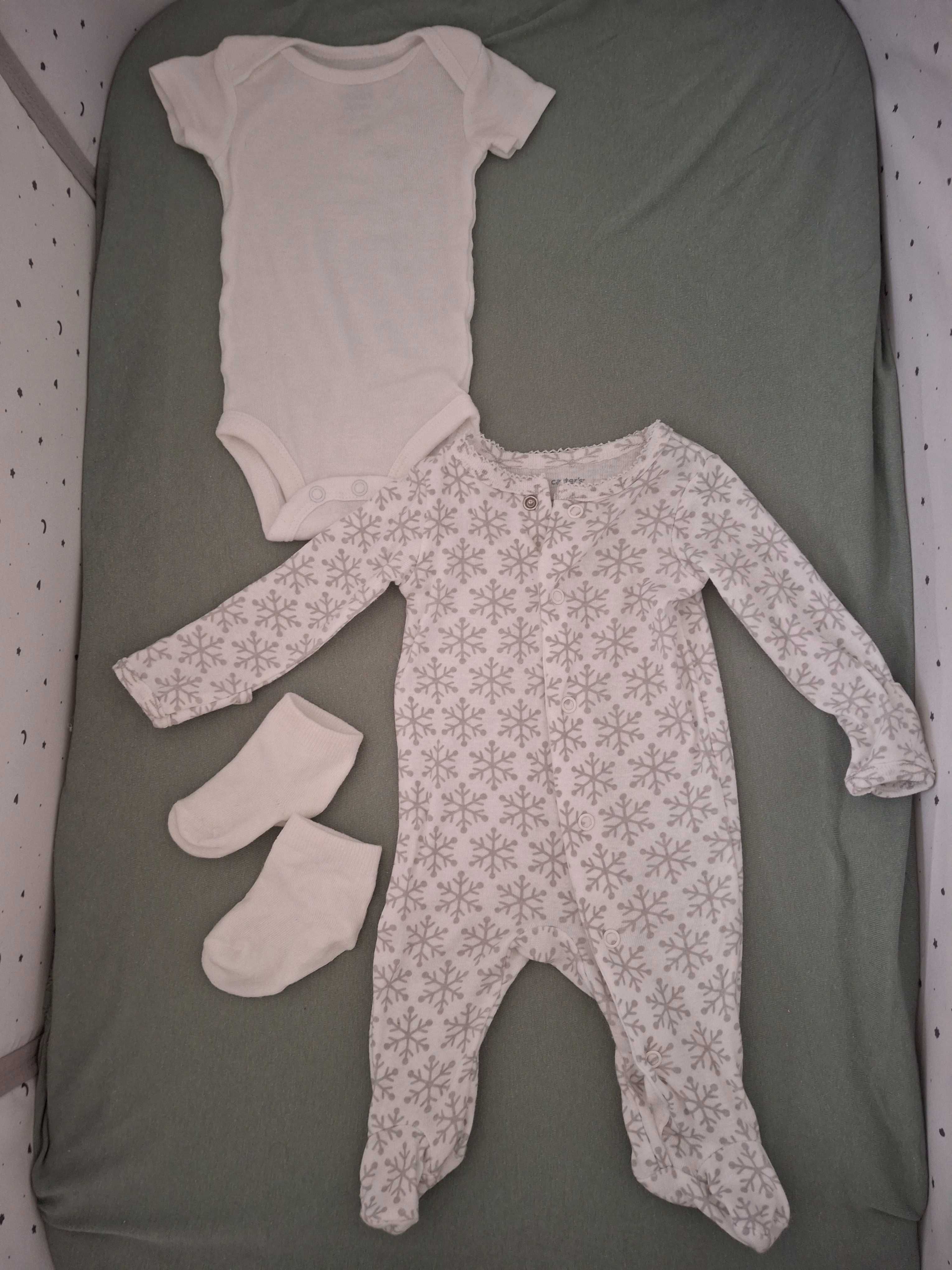 Nowe body carters śpiochy śnieżynki białe minimalizm newborn 50 56