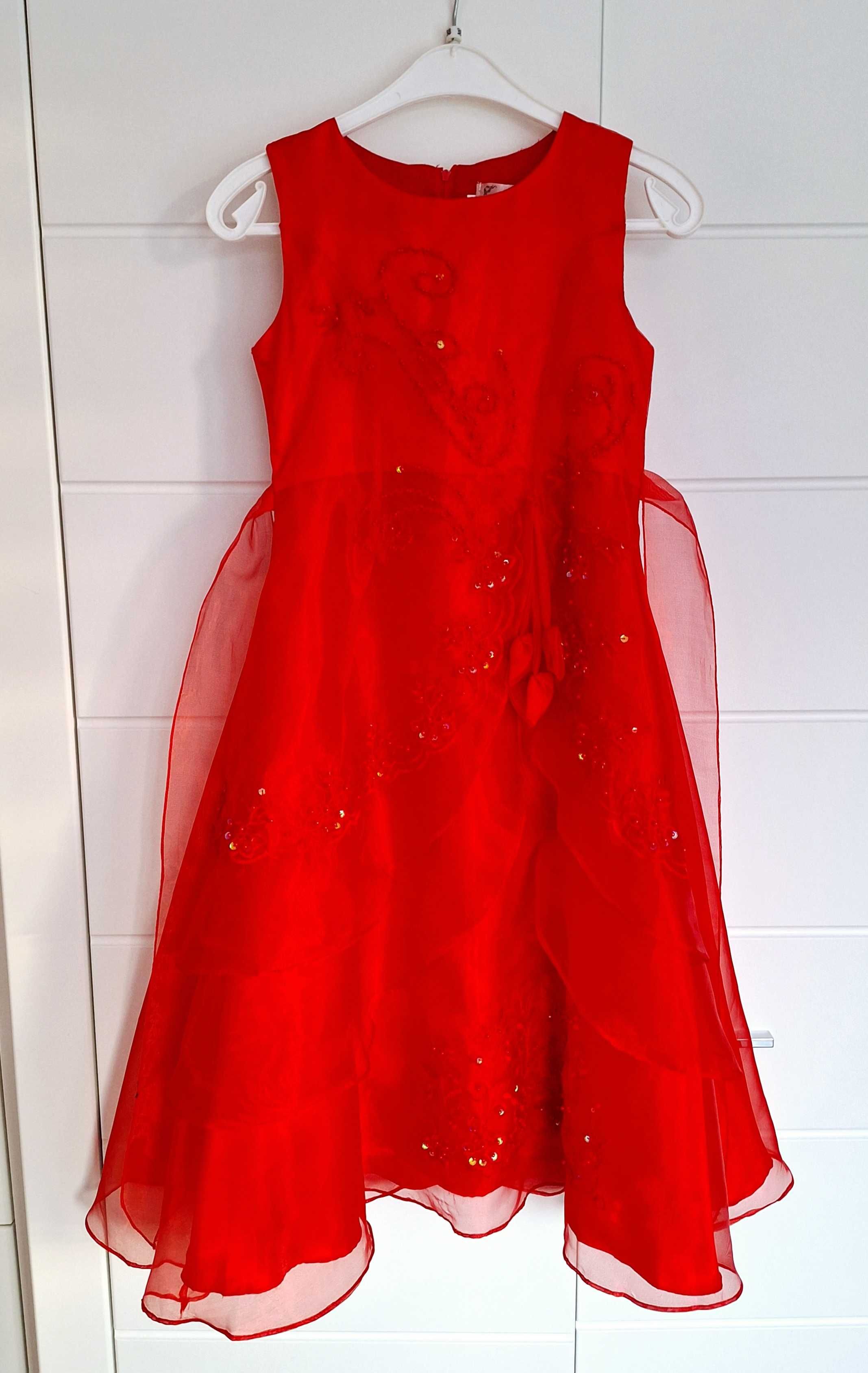 Śliczna sukienka Glamour dla dziewczynki czerwona roz. 140