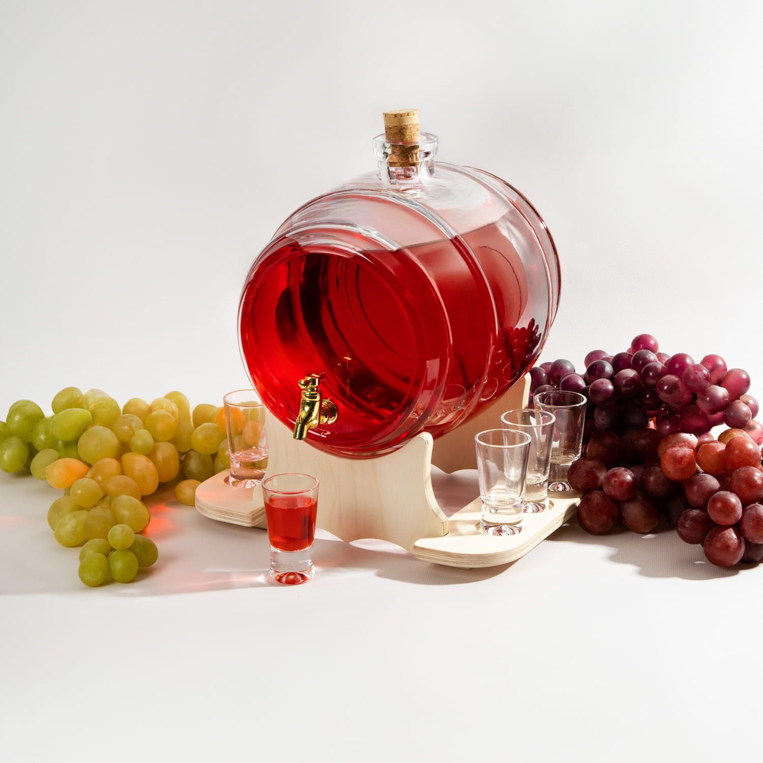 BECZKA szklana 5 L na bimber, whisky, alkohol + STOJAK + kieliszki