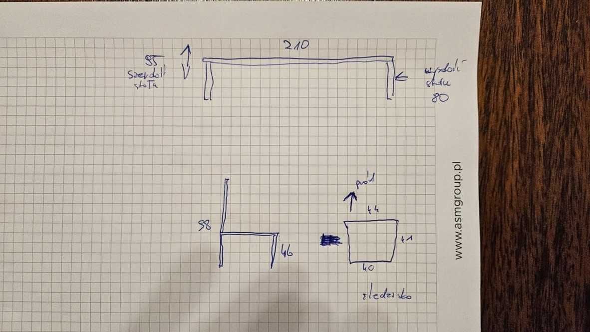 stół duży lite drewno egzotyczne + 6 krzeseł