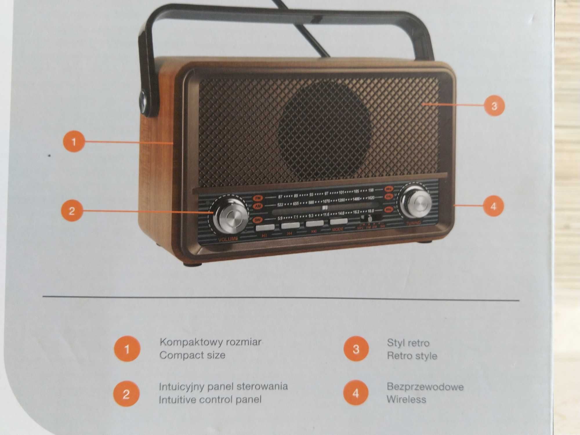 HIT Radio retro sieciowe bezprzewodowe akumulatorowe 2w1 KURIER