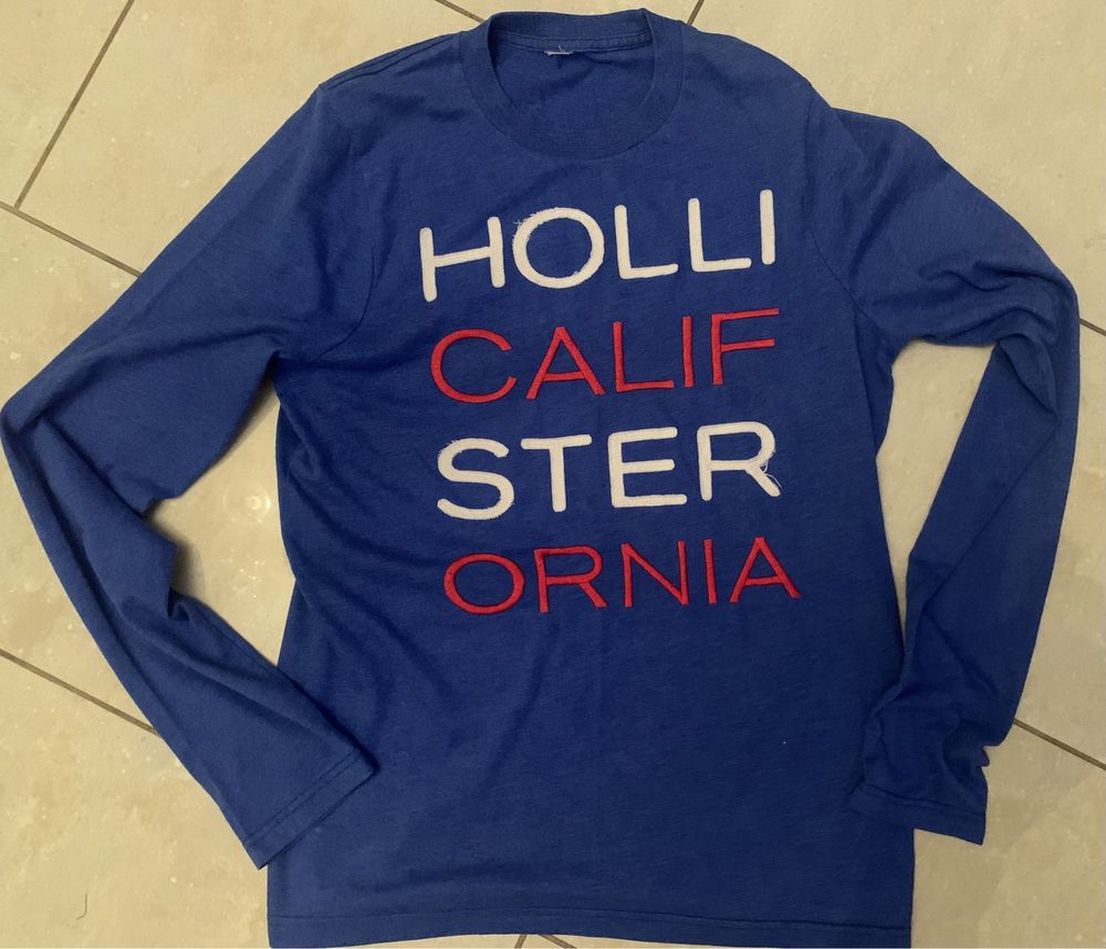 Hollister męska koszulka longsleeve niebieska r. M/L , bawełna, logowa