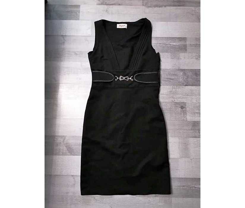 Elegancka czarna krótka sukienka z paskiem M 38