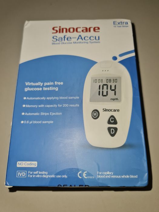 Glukometr Sinocare Safe-Accu, paski, lancety, bateria