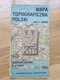 Topograficzna mapa Polski Warszawa Wschód 1990r.