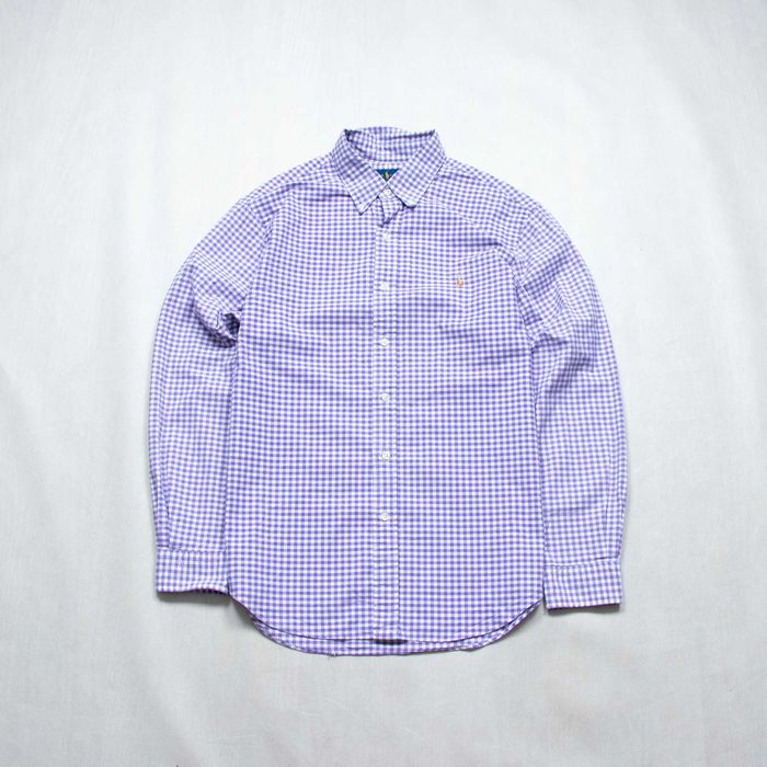 Ralph Lauren slim fit stretch oxford koszula w kratę kolorowy koń L