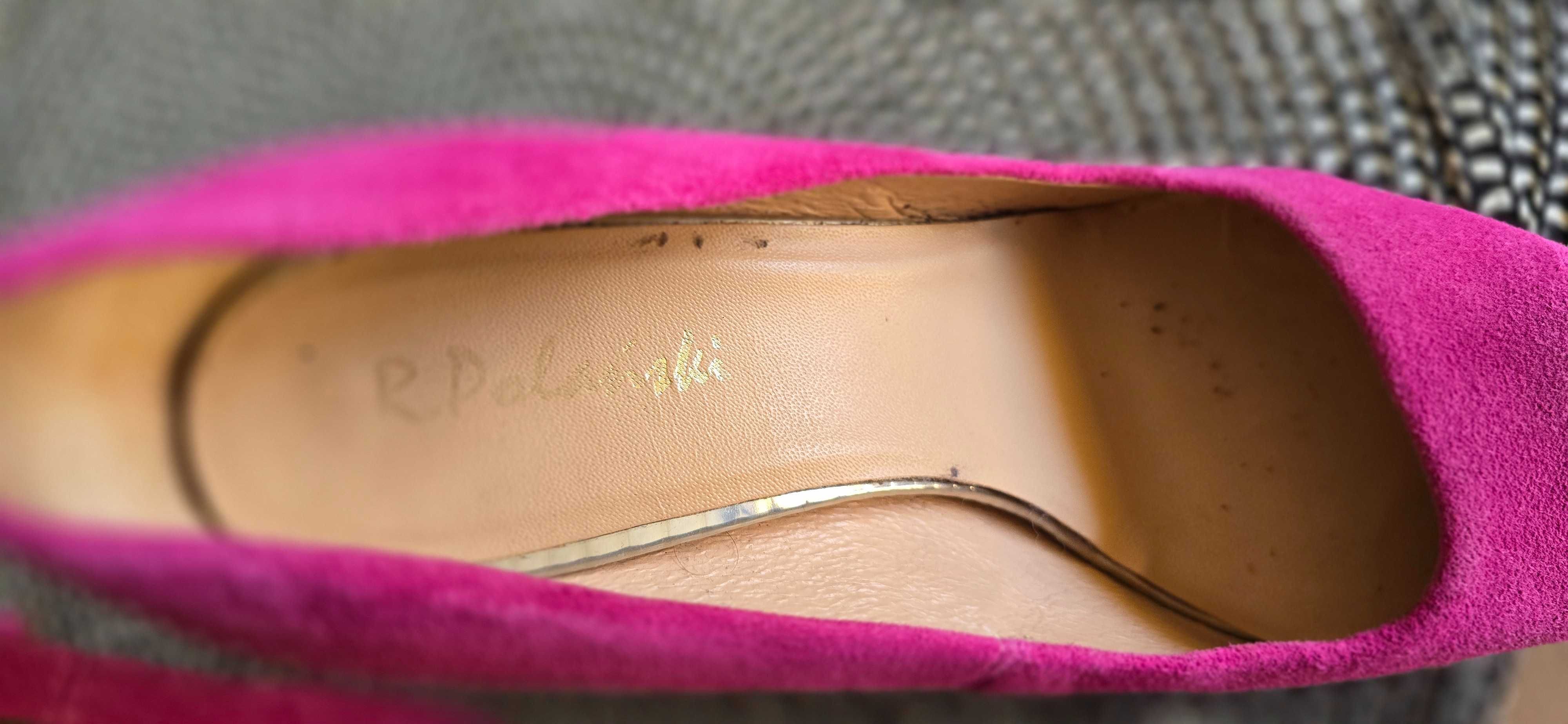 Buty damskie skórzane R.Polański, polskie, różowe szpilki, r.38, ideał