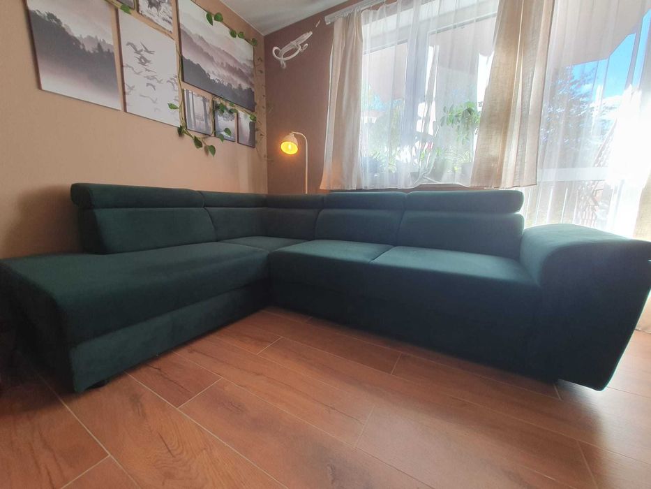 Kanapa/ Narożnik z funkcją spania + pojemnik, regulowane zagłówki