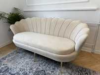 Kanapa muszelka sofa nowa 3-osobowa 194 cm kremowa złote nóżki