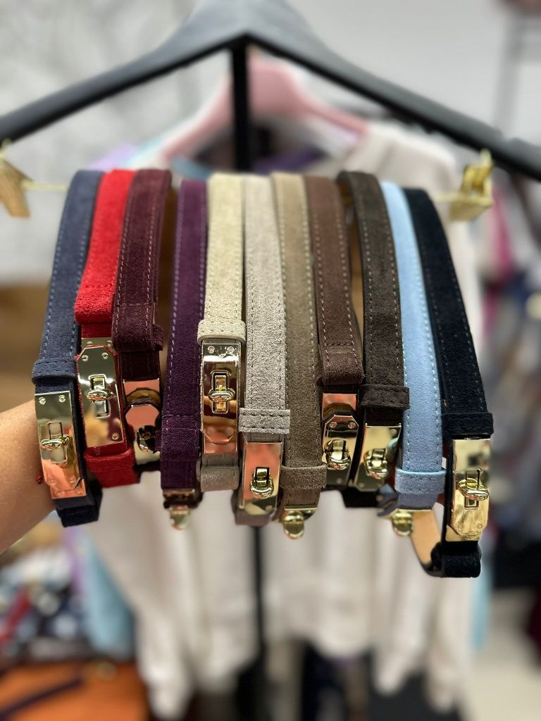 Pasek skórzany regulowany zamsz skóra czarny beżowy camel brązowy