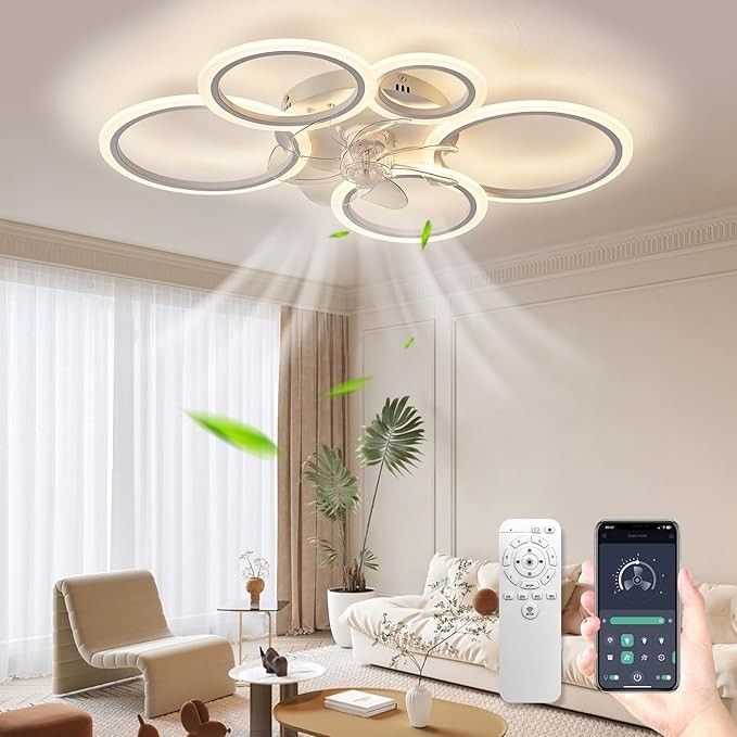 KSIBNW Lampa sufitowa LED z wentylatorem, wentylator sufitowy