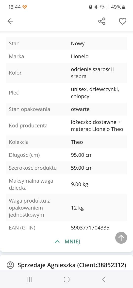 Łóżeczko dostawne Lionelo Theo