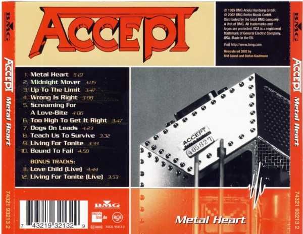 Płyta CD Accept " Metal Heart "1985 RCA 2002